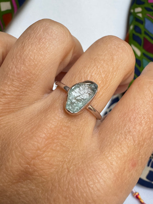 Anello argento 925 acquamarina grezza misura 14/15 - 4AQ