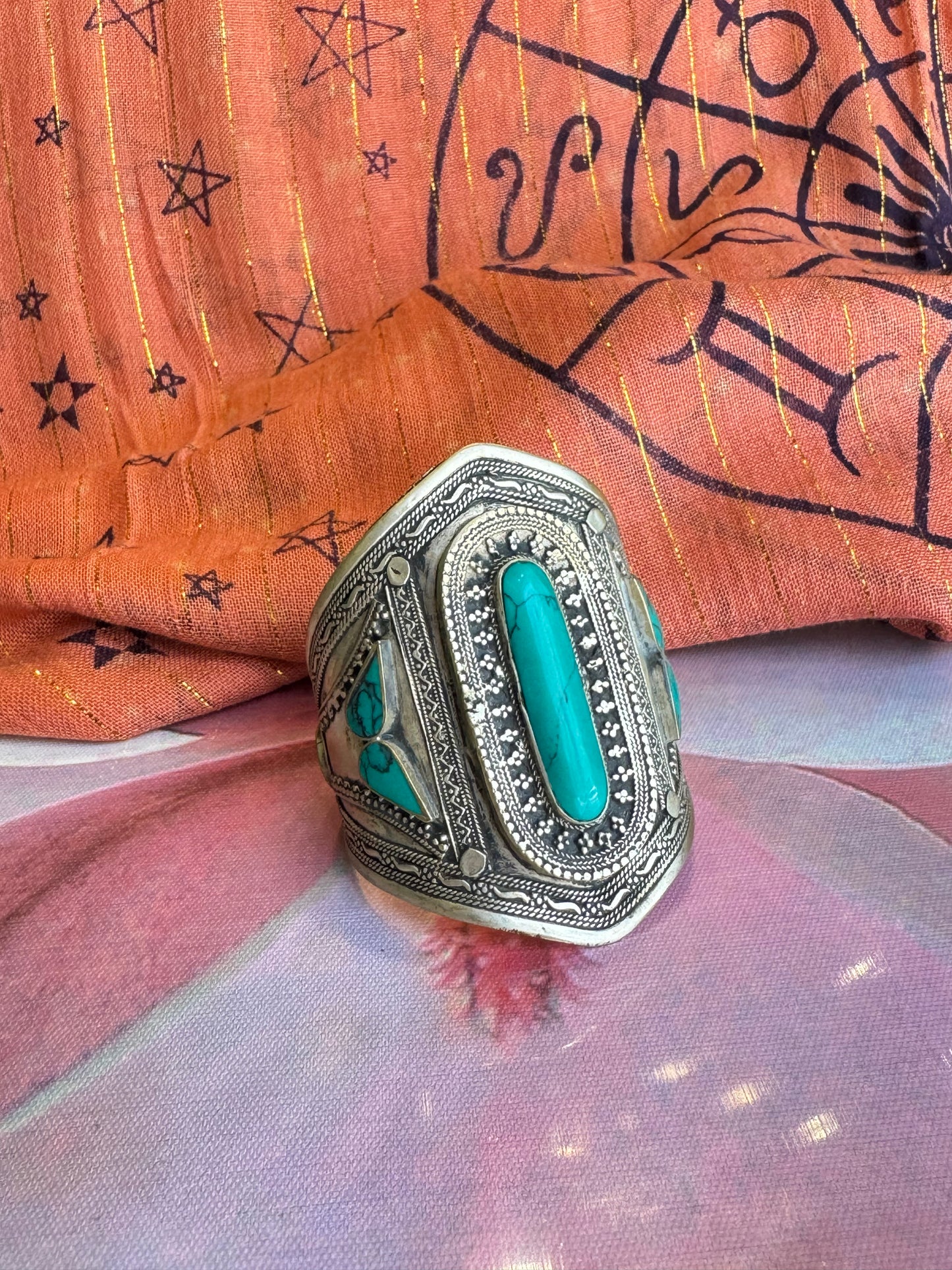 Vintage synthetic turquoise antique open slave bracelet
