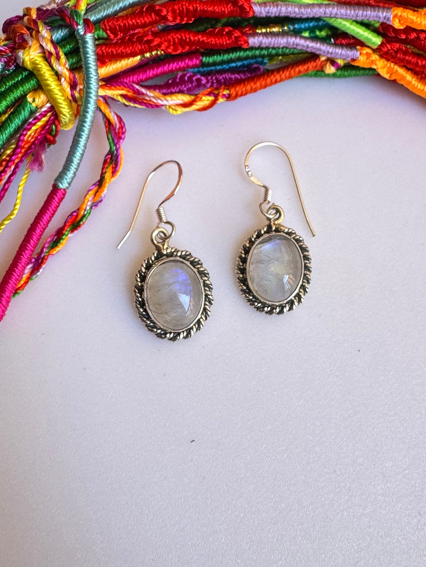 925 Silver Rainbow Moonstone Earrings R16