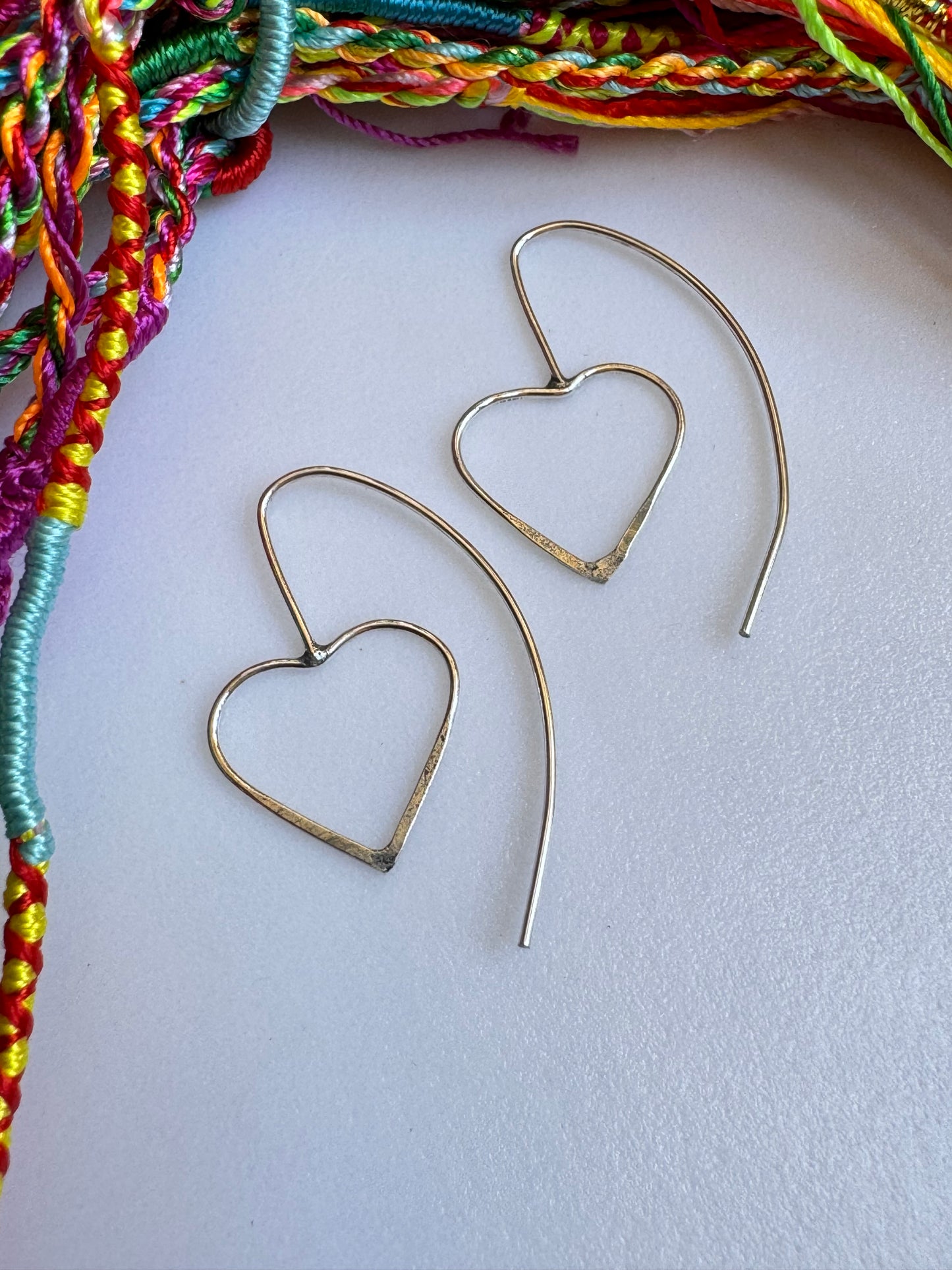 Silver heart dangle boho earrings