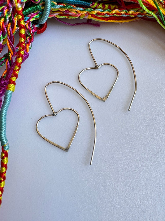 Silver heart dangle boho earrings