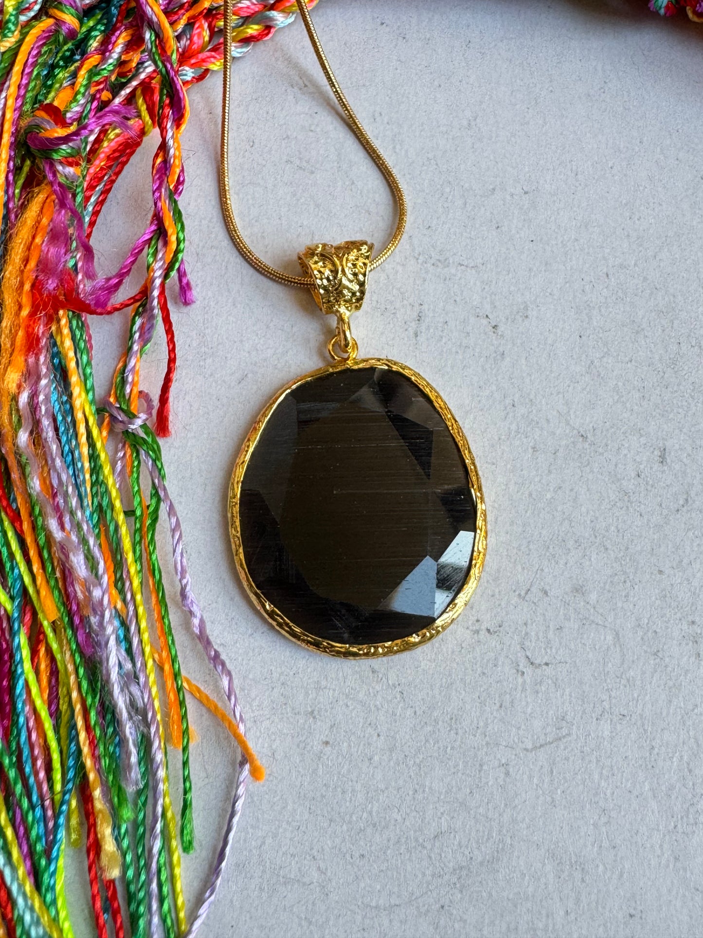 Giant black drop stone pendant