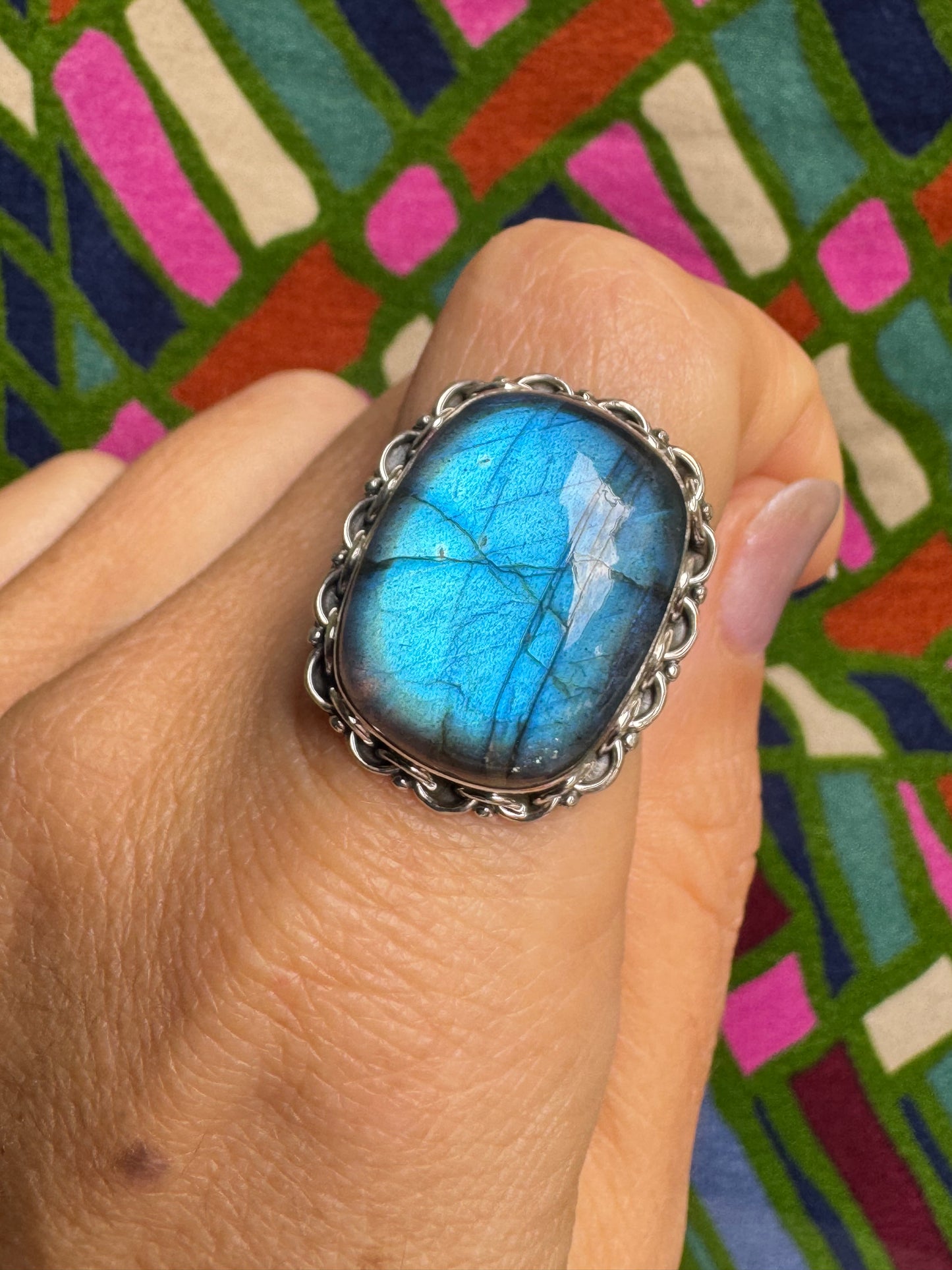 925 silver labradorite ring size 19/20 - 1LA