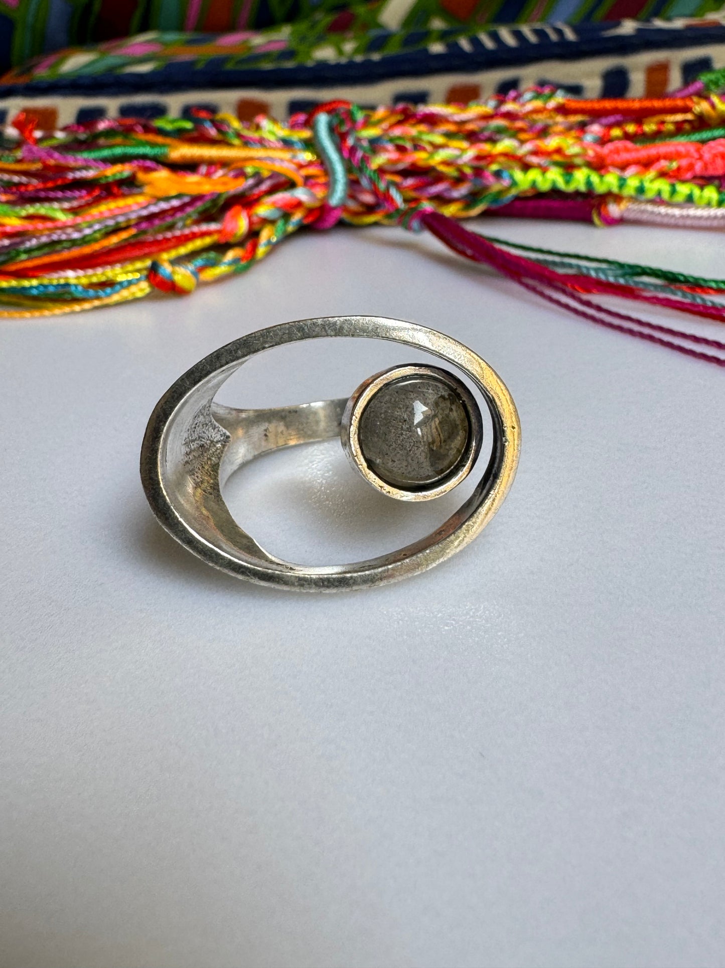 Silver Boho Ring Labradorite Orbit