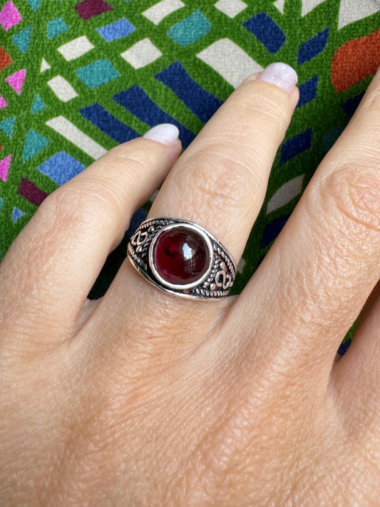 925 silver ring garnet E85