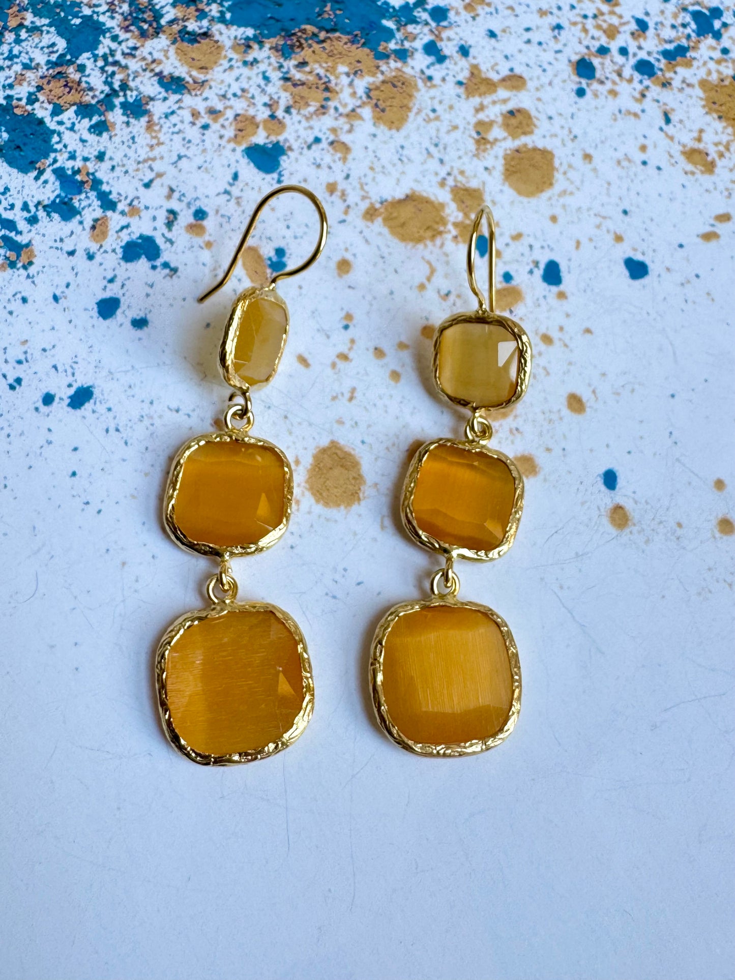 3 stone yellow earrings