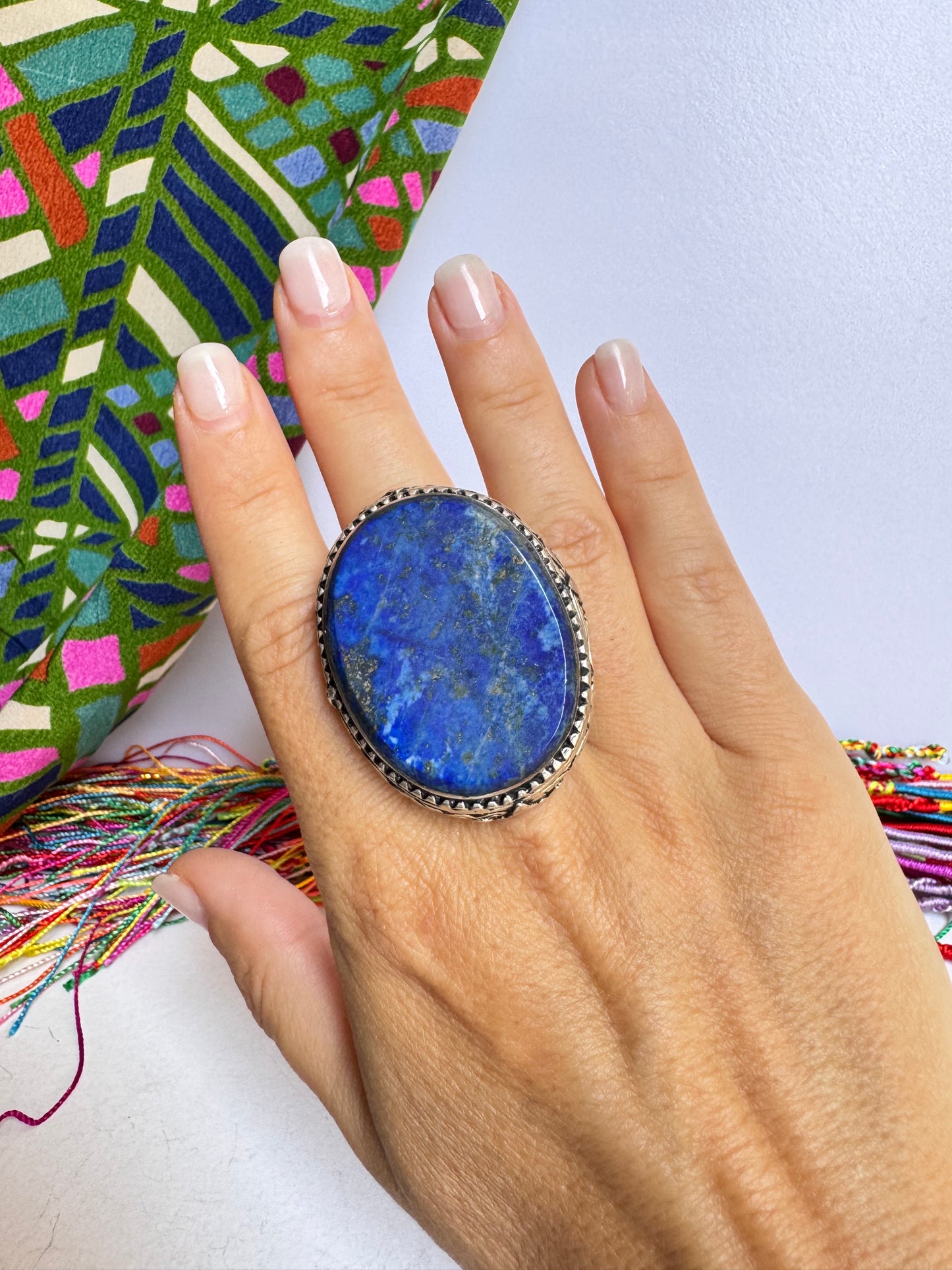 Anello antico pietra dura lapislazzuli vintage misura 20