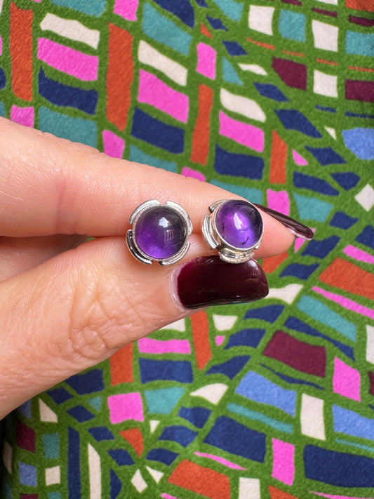925 silver amethyst ear stud earrings