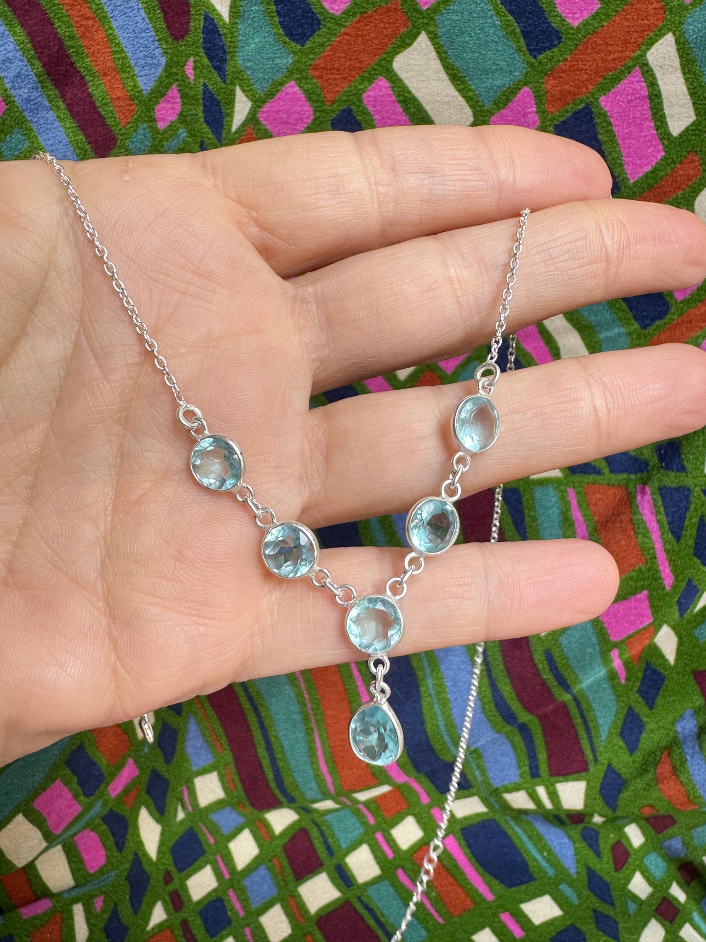 925 silver necklace with aquamarine 23L