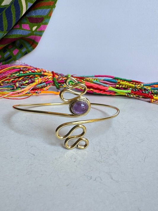 Bracciale braccio boho dorato viola