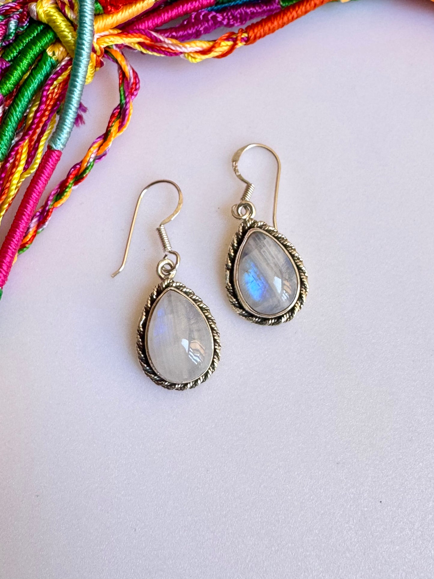 925 Silver Rainbow Moonstone Earrings R21