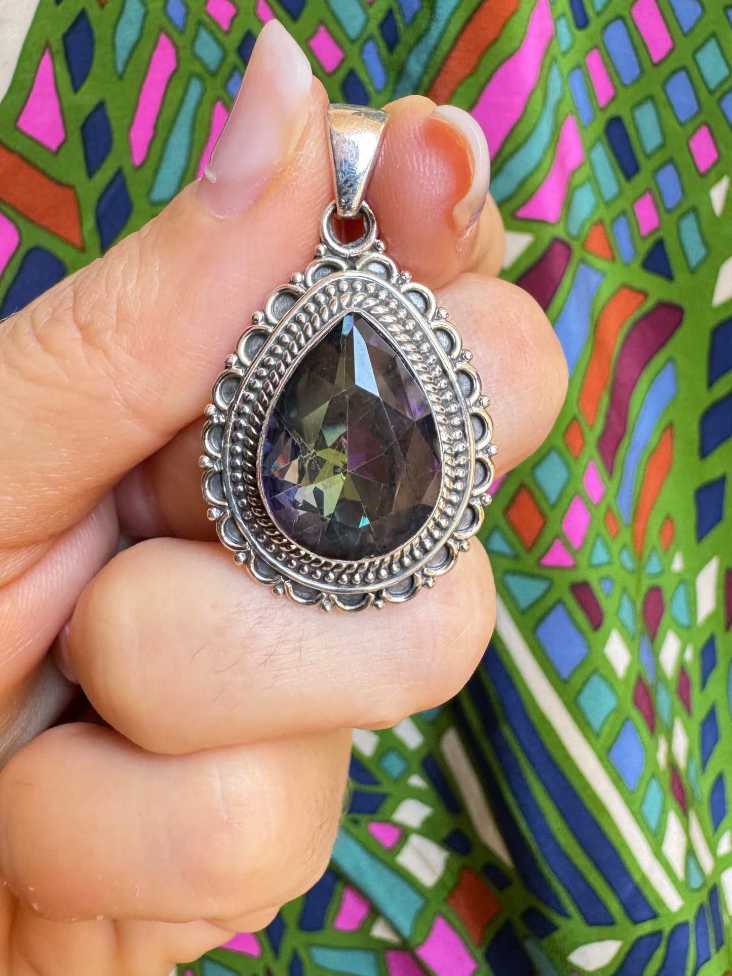 925 silver mystic stone pendant F37