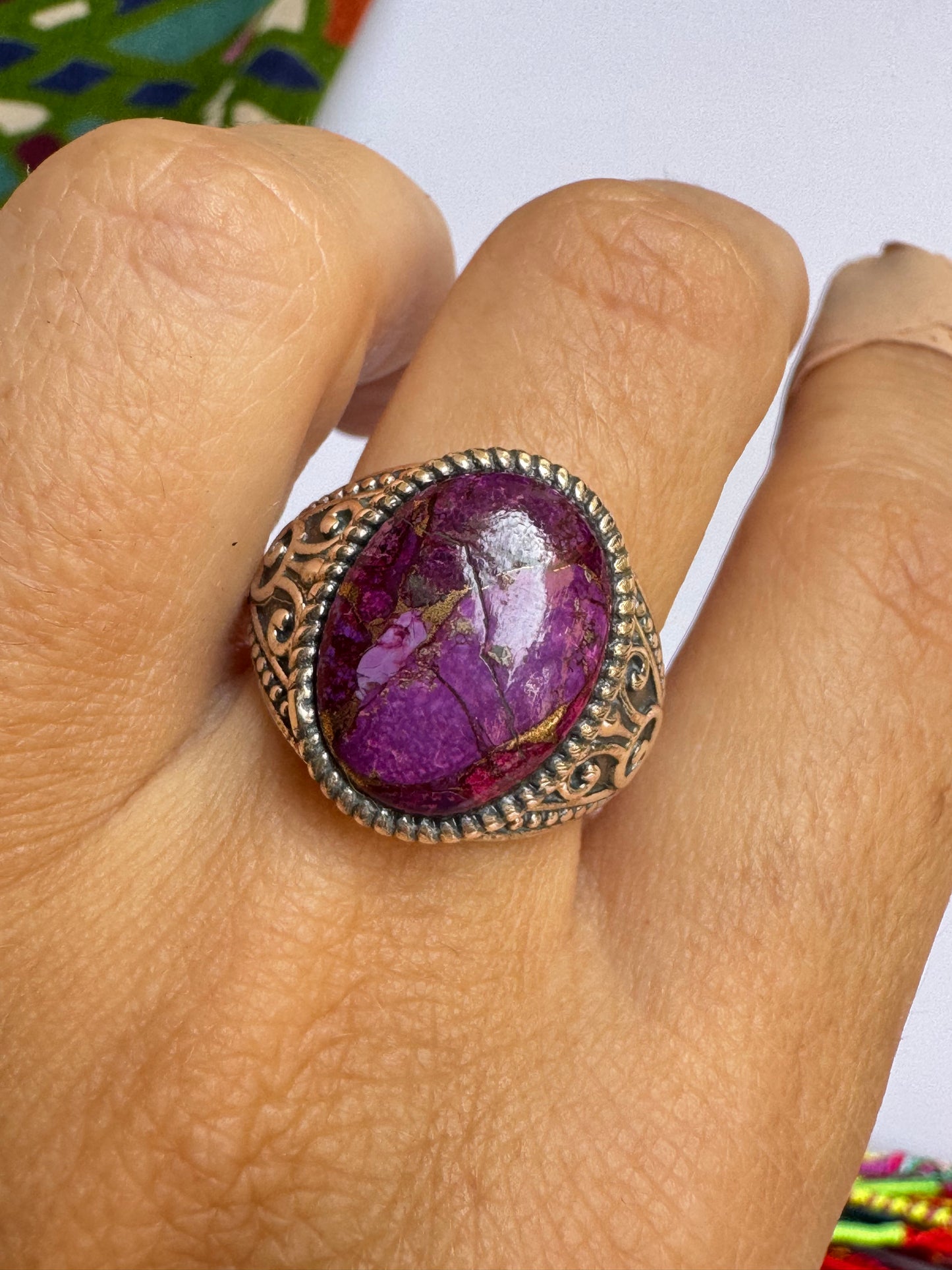 Anello argento 925 purple copper turquoise misura 16 1V