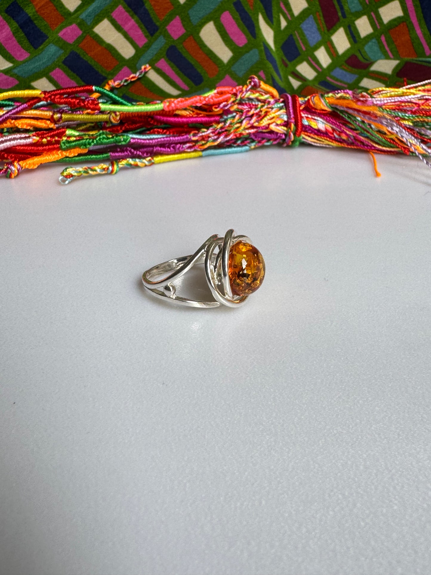 925 silver amber ring size 15 adjustable 55A