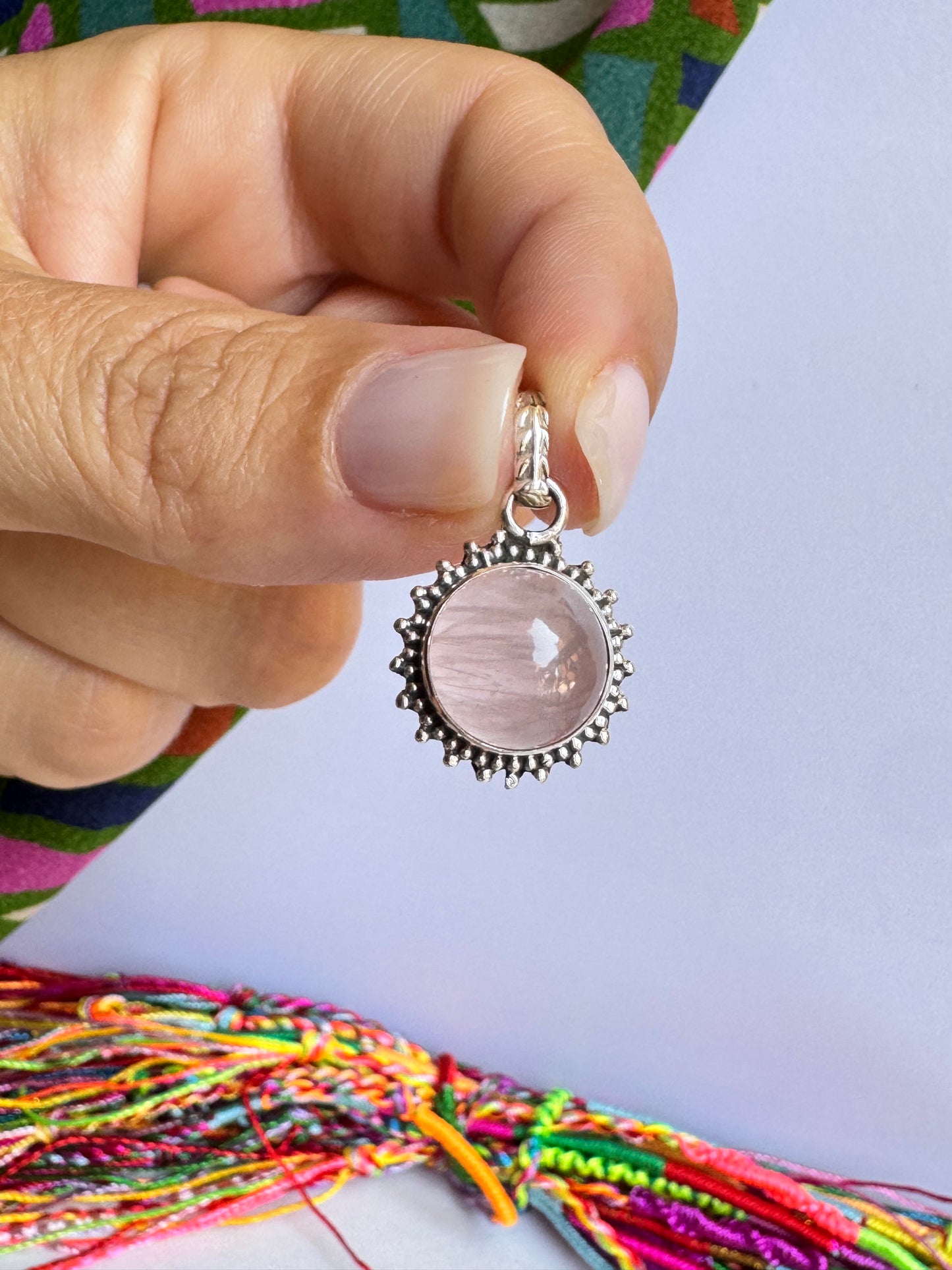 Ciondolo argento 925 quarzo rosa 49K