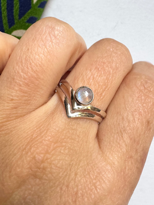 Anello argento 925 Pietra di luna arcobaleno misura 19/20 - 11SZ