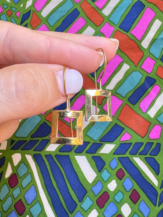 Golden Boho Square Drop Earrings