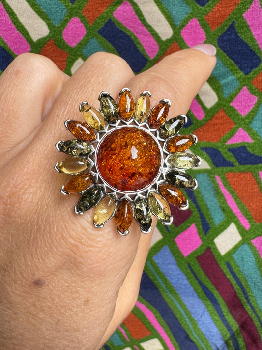 925 silver amber ring size 19 adjustable 45A
