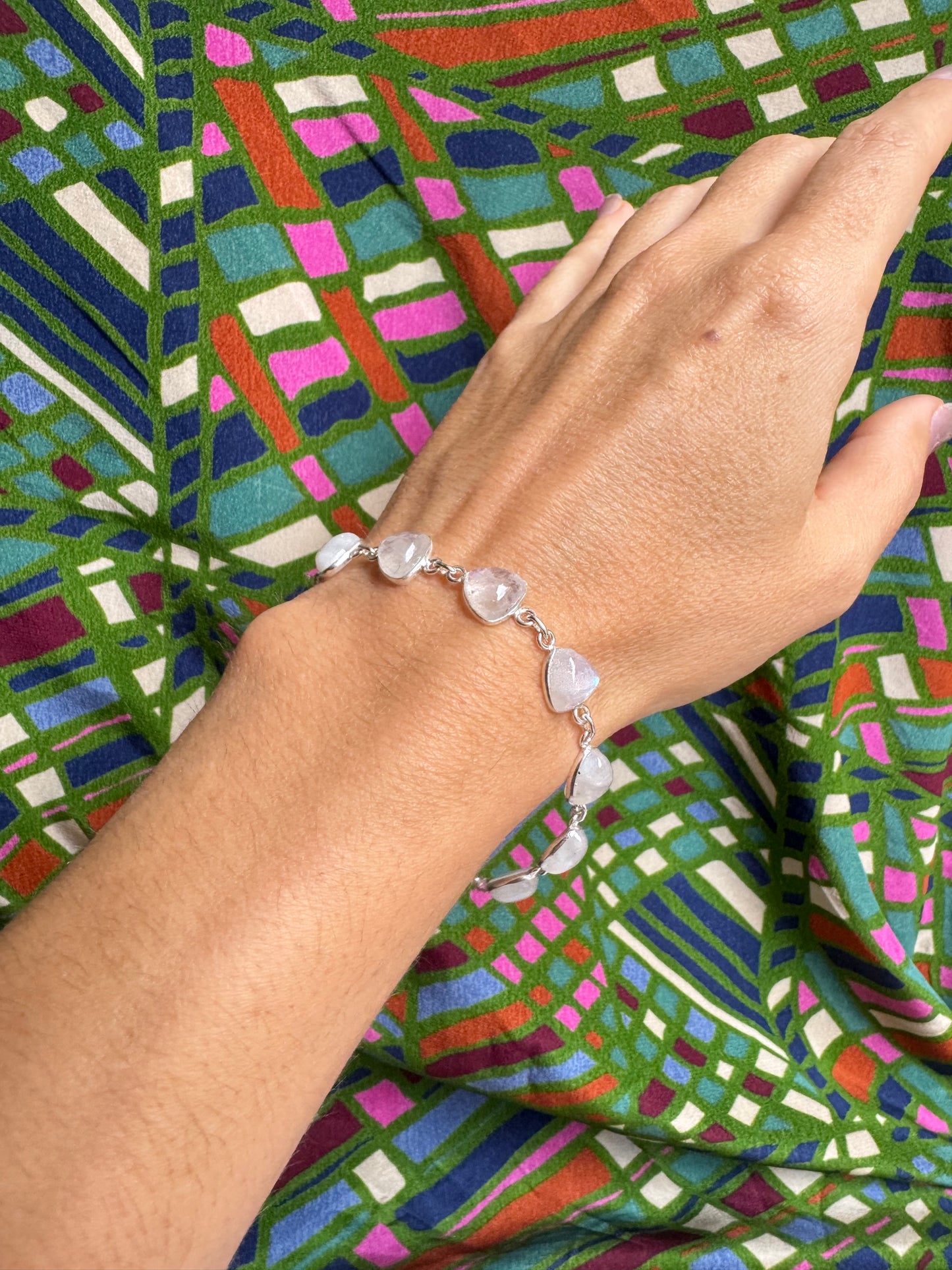 925 silver rainbow moonstone bracelet B69