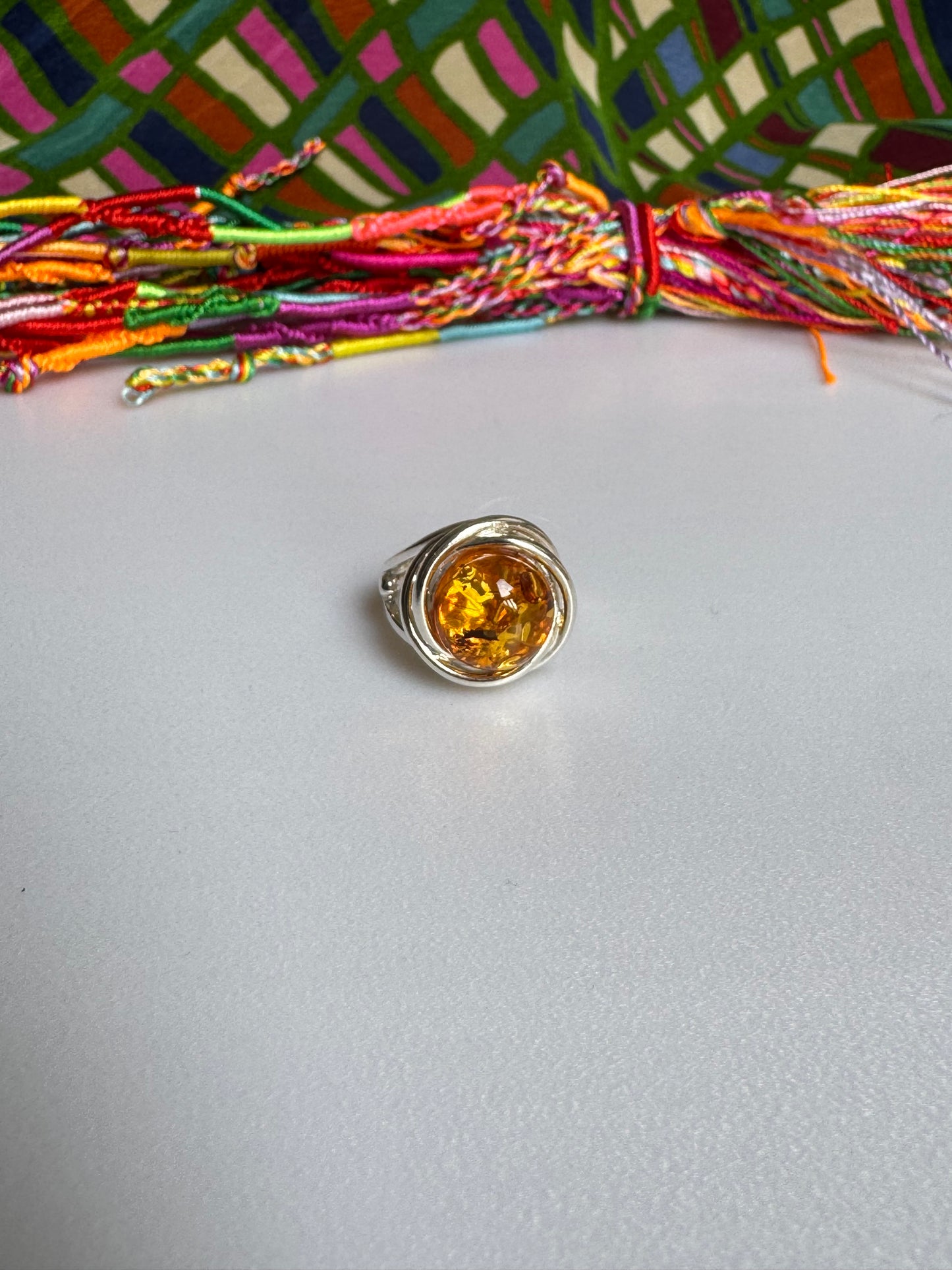 925 silver amber ring size 15 adjustable 55A