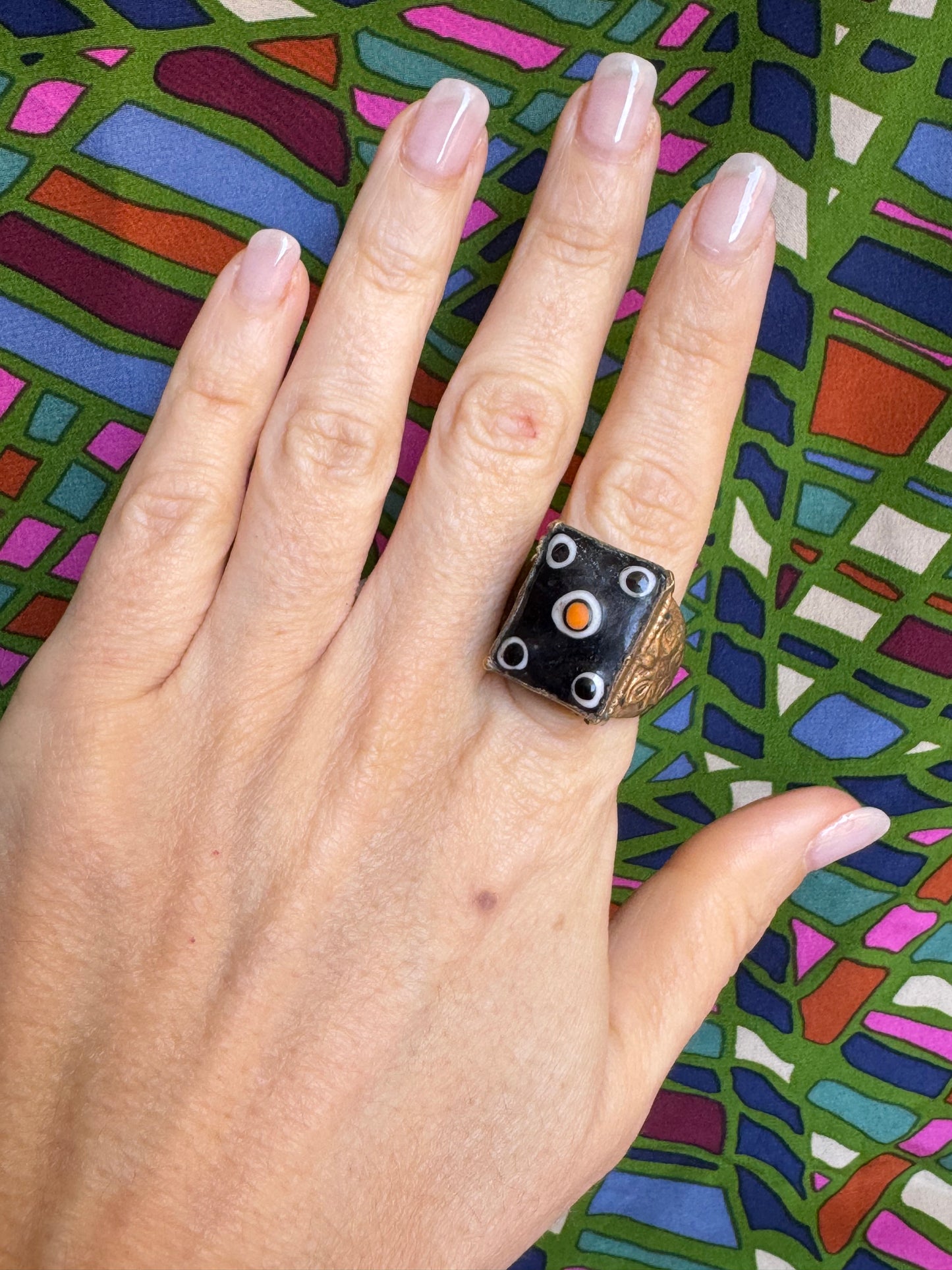 Antique Vintage Painted Ceramic Ring