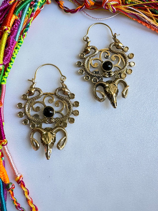 Boho earrings gold aries black onyx