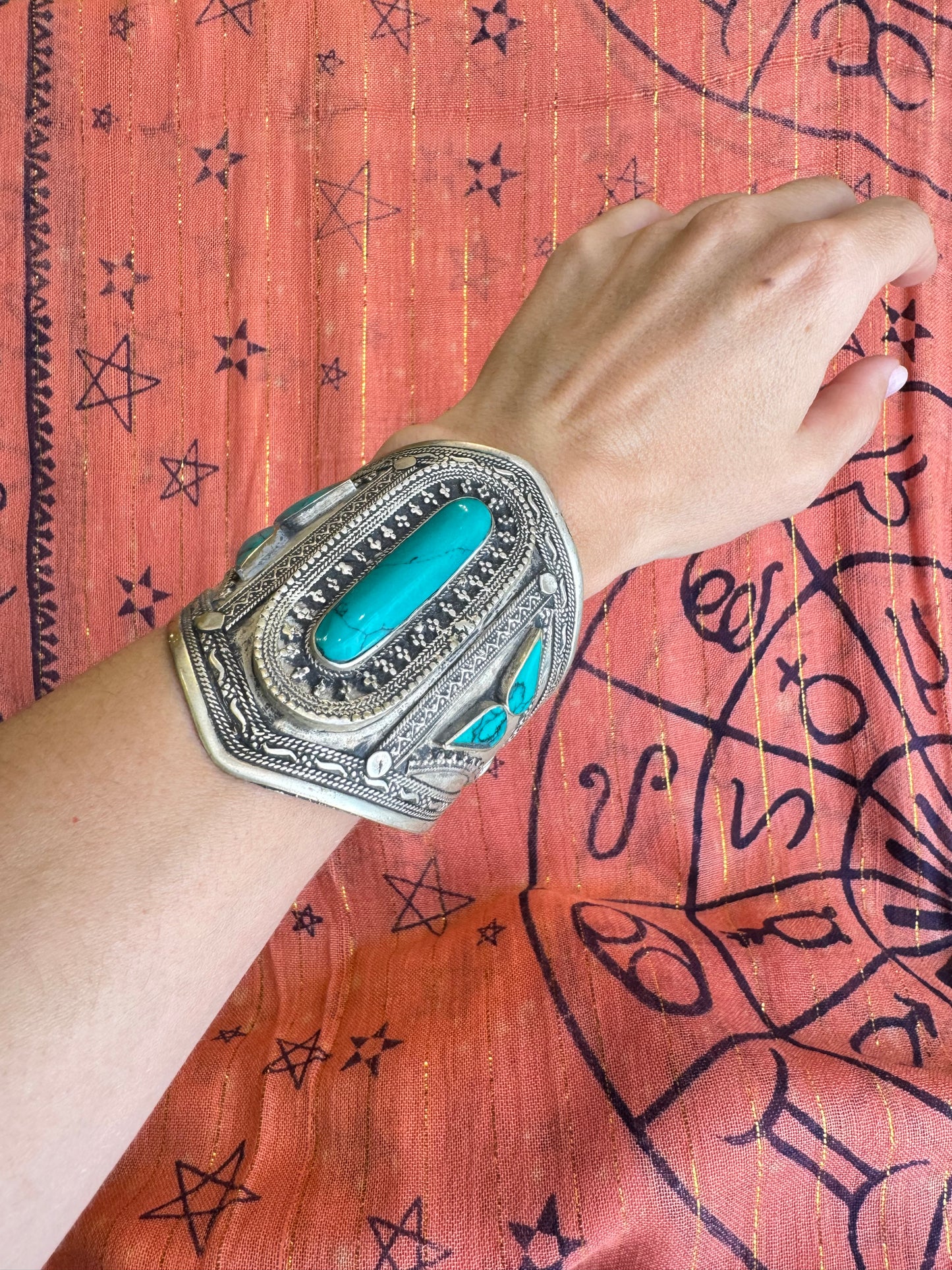 Vintage synthetic turquoise antique open slave bracelet