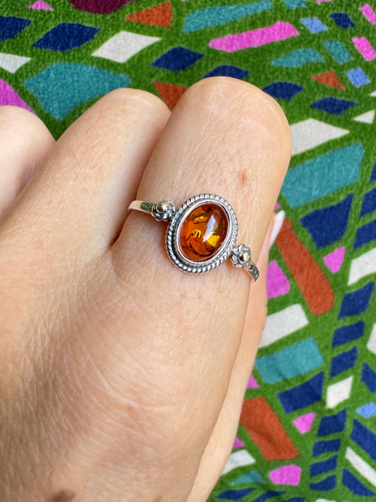 Amber Silver Ring 17A