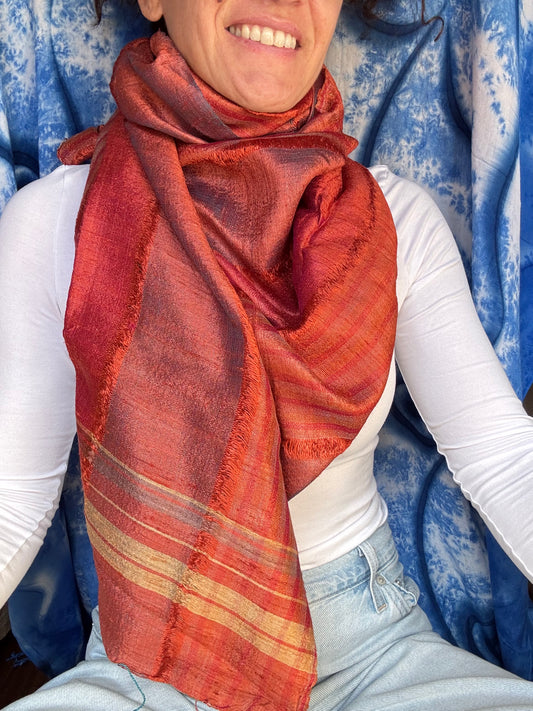 Pashmina sciarpa seta India arancio