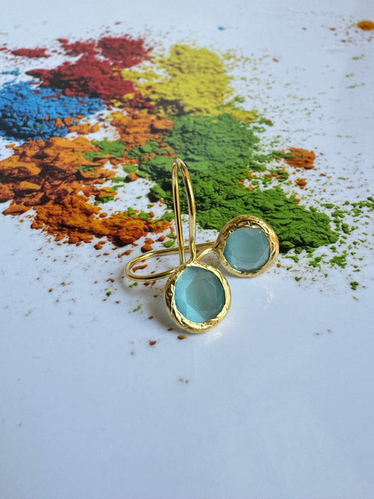 Mini round light blue stone earrings