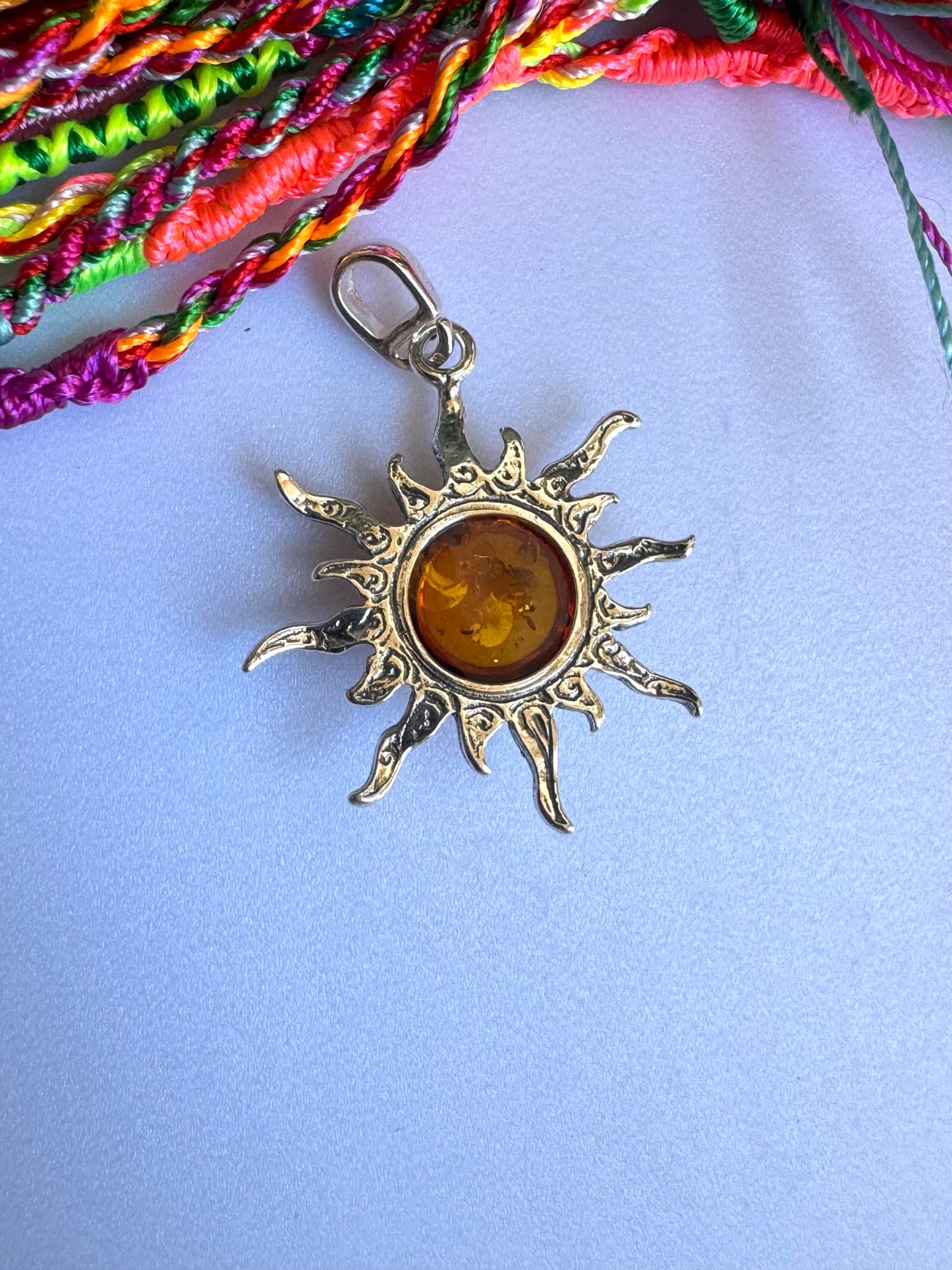 Amber sun 925 silver pendant