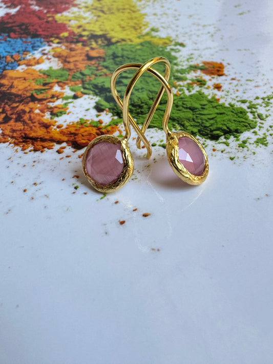 Mini round pink stone earrings