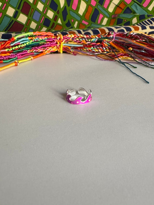 Anello argento 925 falange o piede regolabile onda fucsia 12