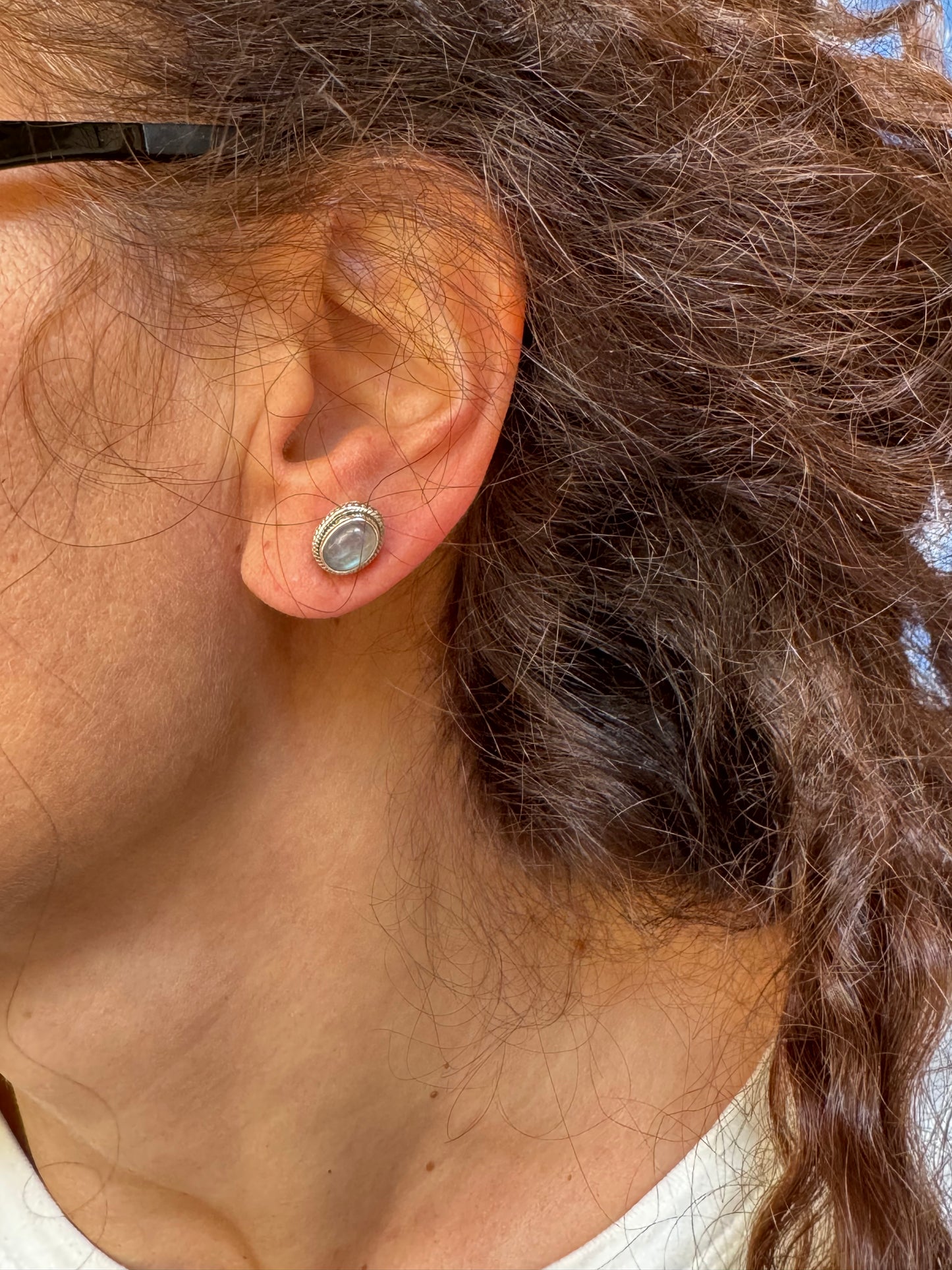 925 silver rainbow moonstone stud earrings