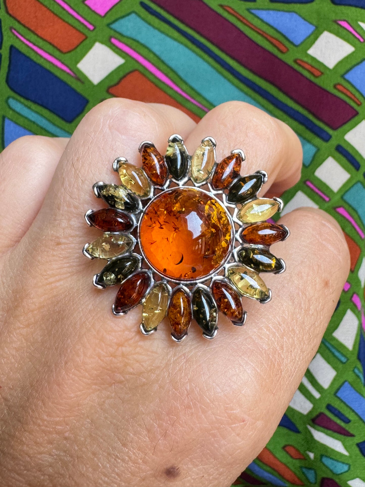 925 silver amber ring size 20/21 adjustable 31A