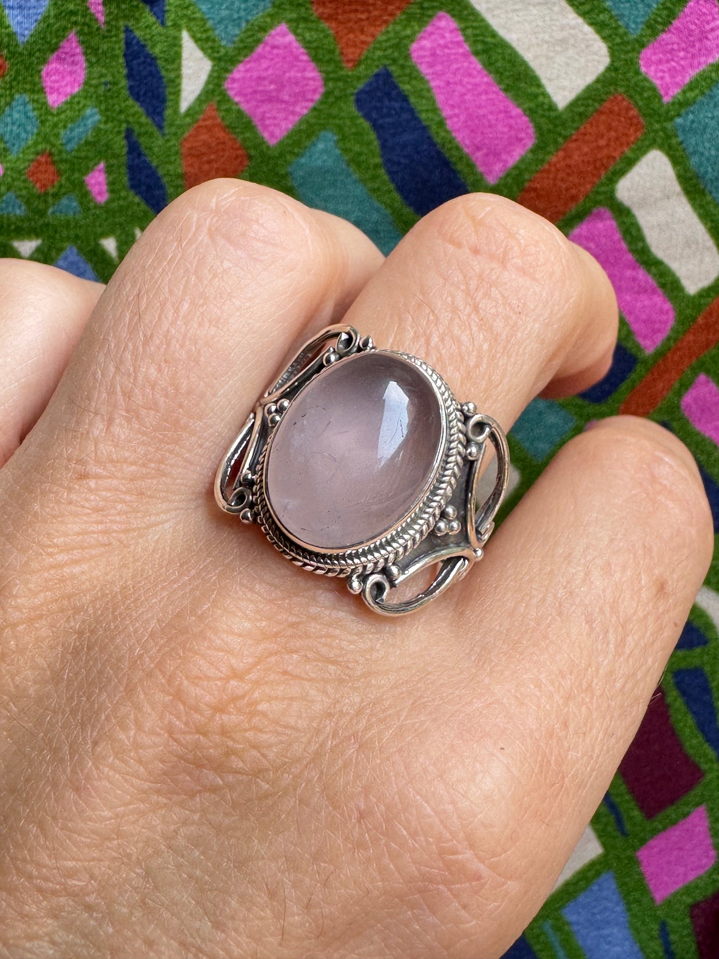 925 Silberring mit Rosenquarz, Größe 17/18 - X68