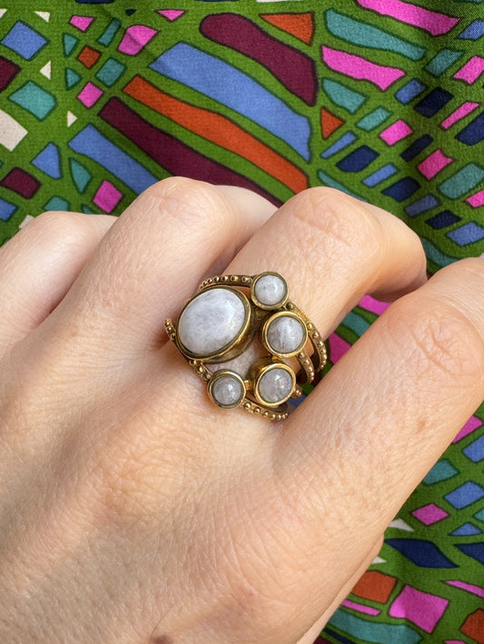 Boho silver moonstone ring