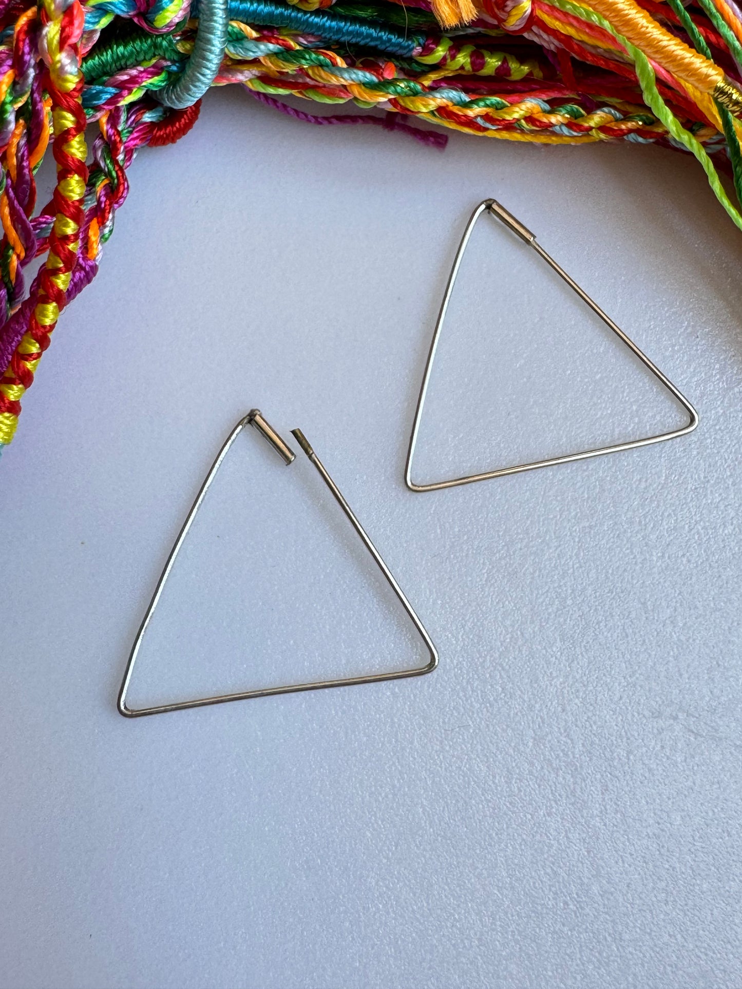 Boho Silver Hoop Triangle Earrings