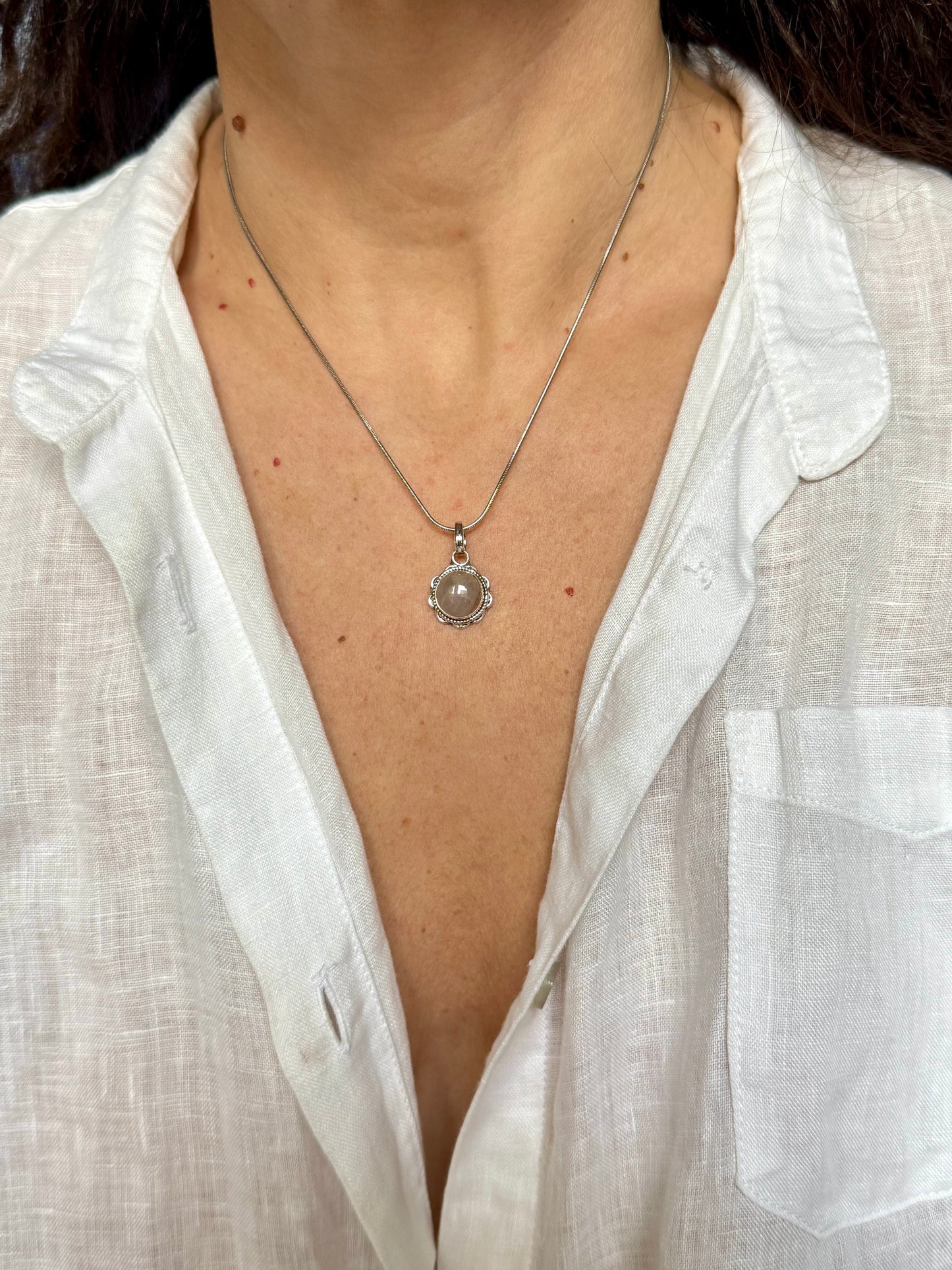 Ciondolo argento 925 quarzo rosa V15