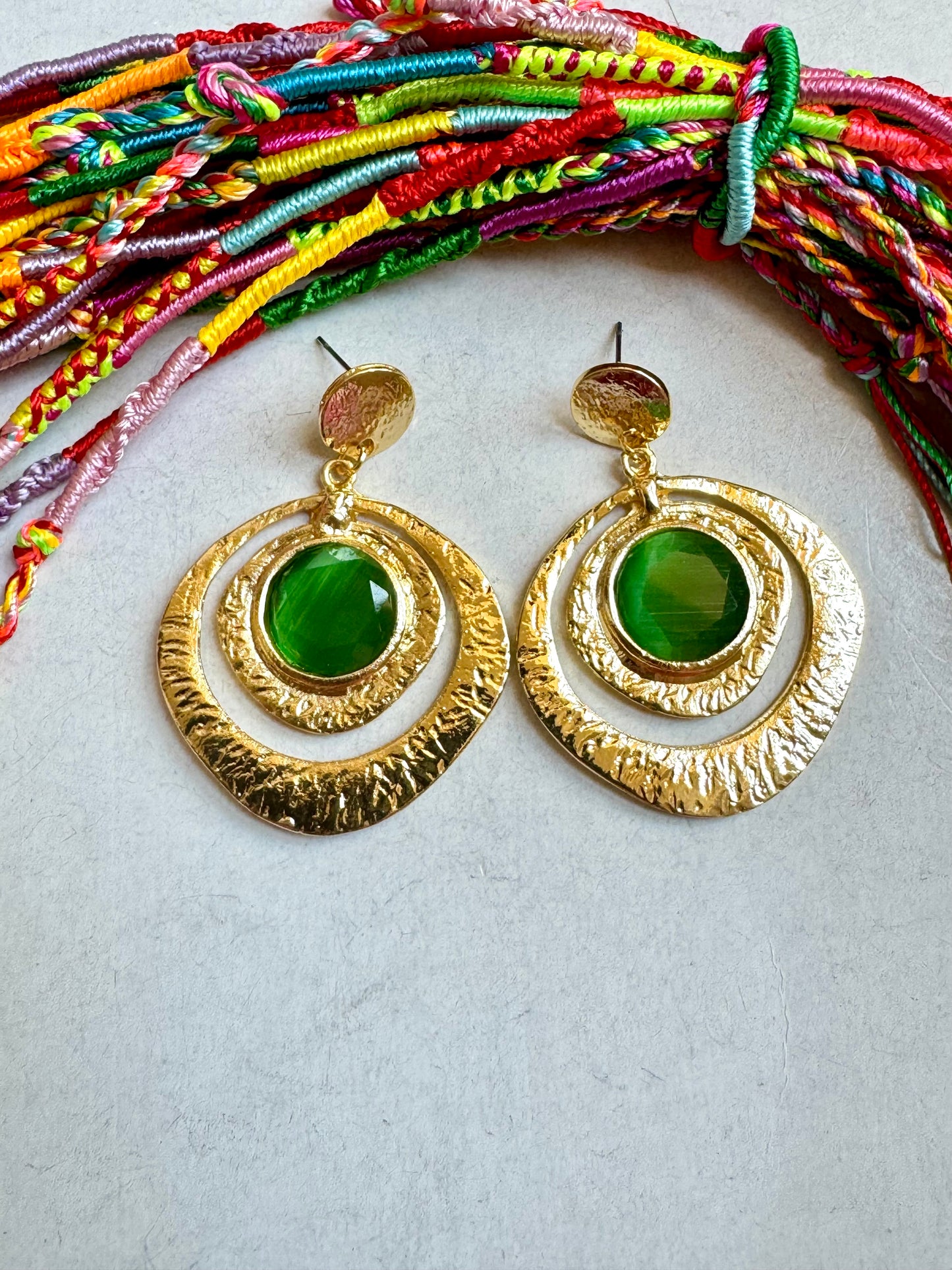 Green golden earrings