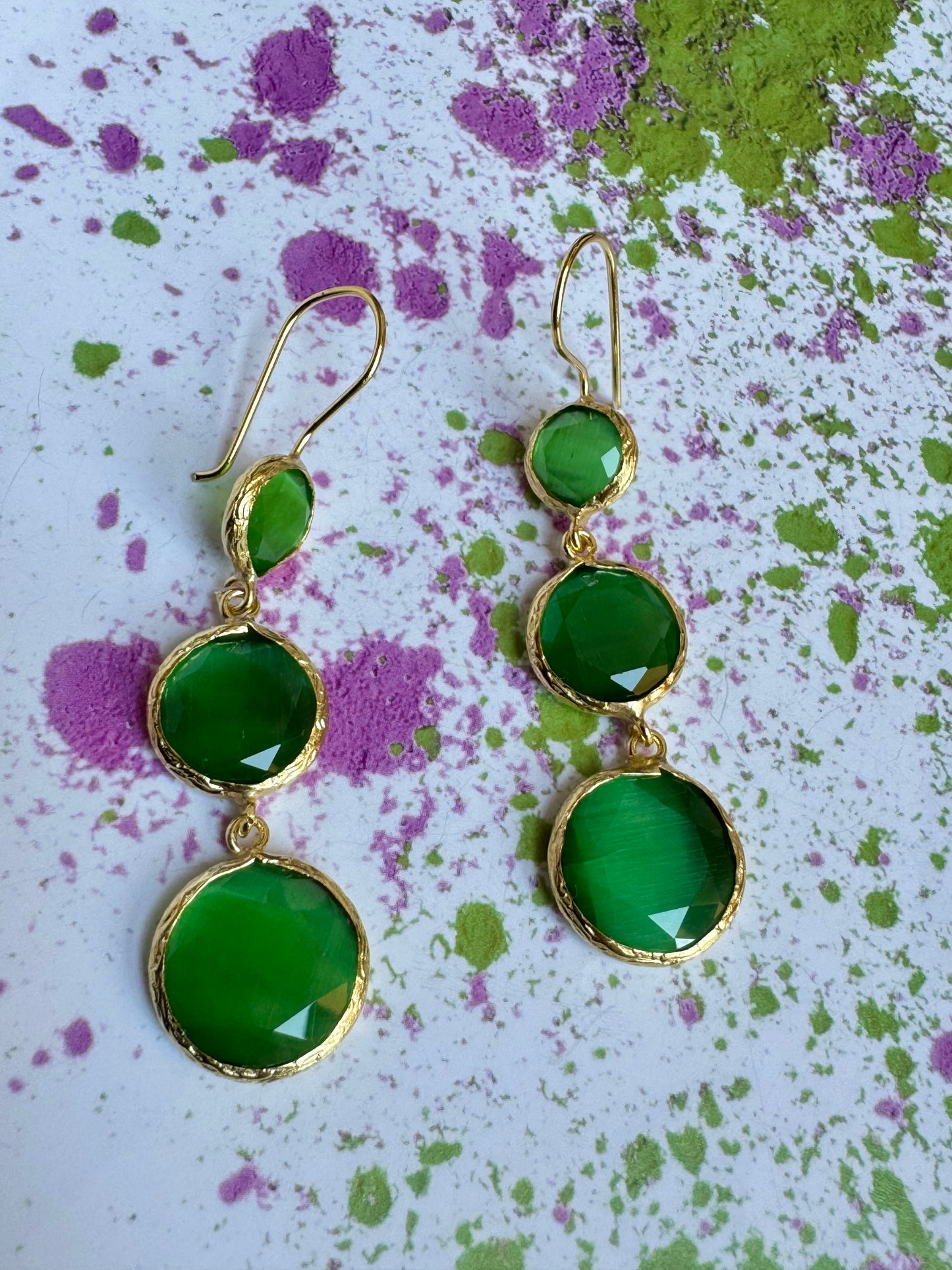 3 green stone earrings