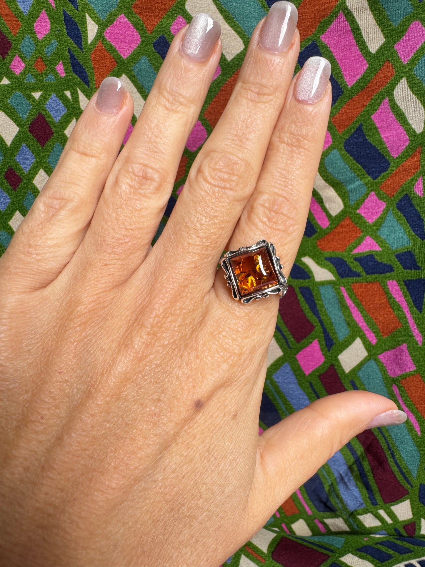 925 silver amber ring size 17/18 41A