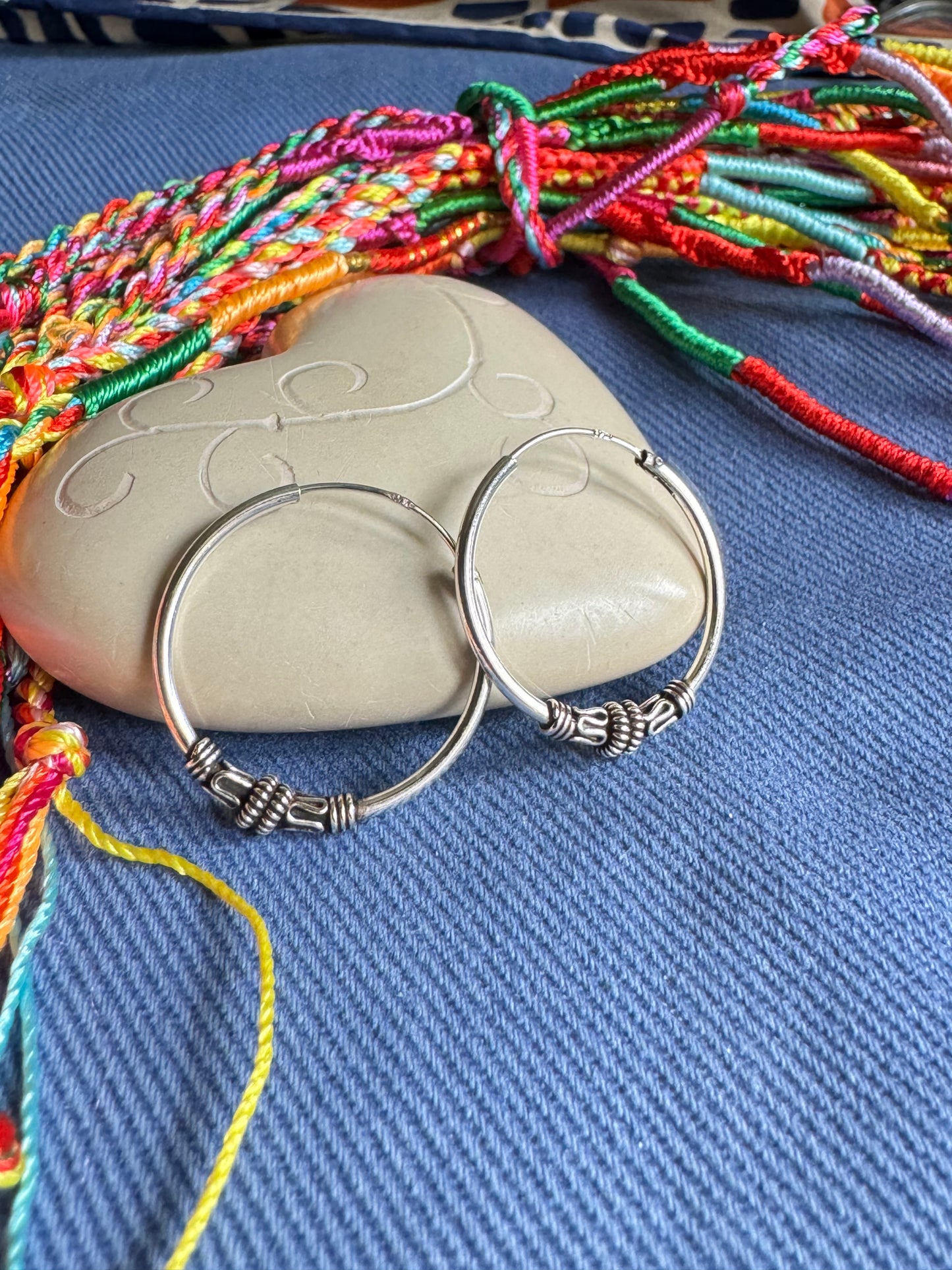 Pair of boho hoop earrings in 925 silver