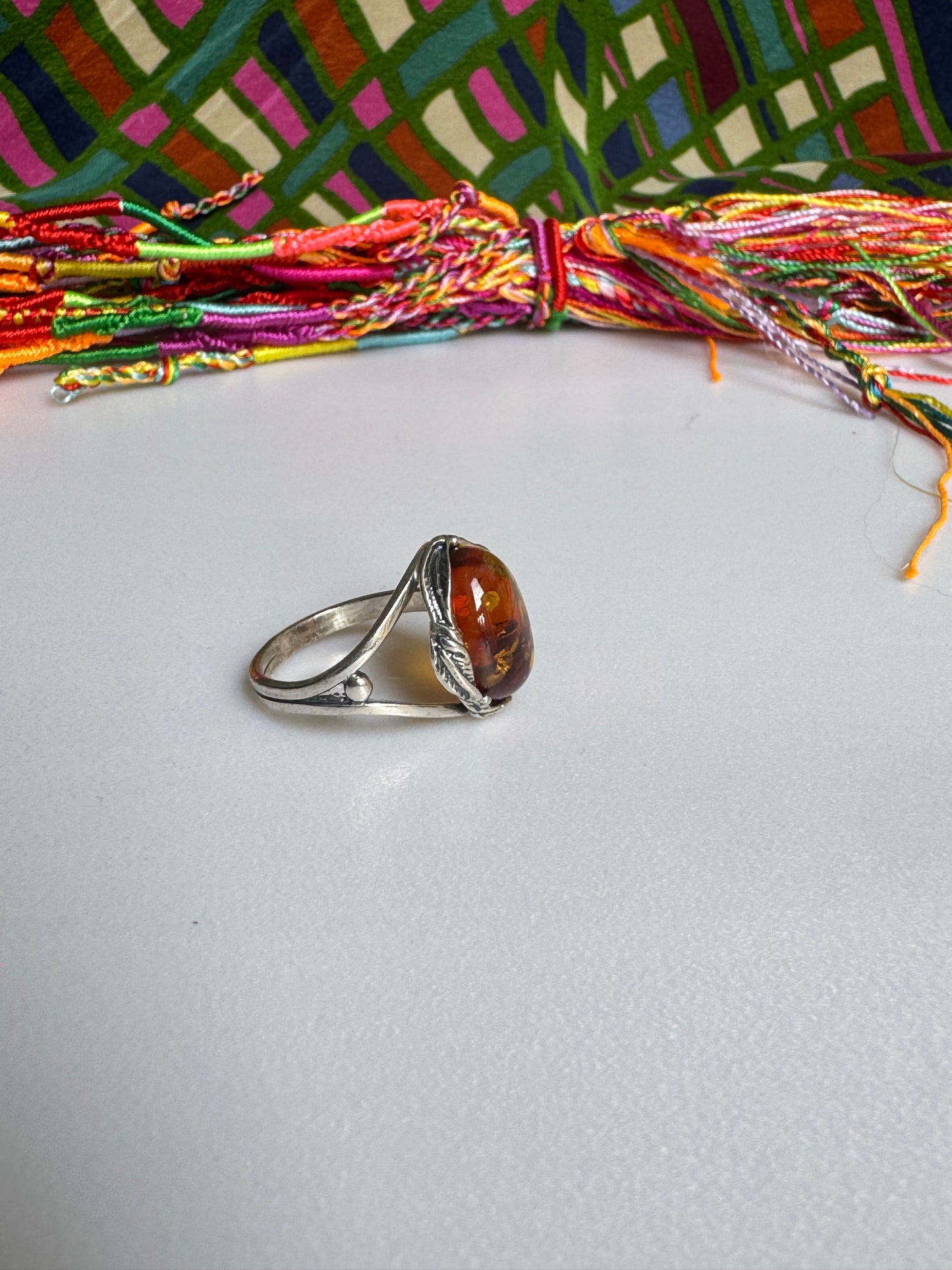 925 silver amber ring size 22 adjustable 43A
