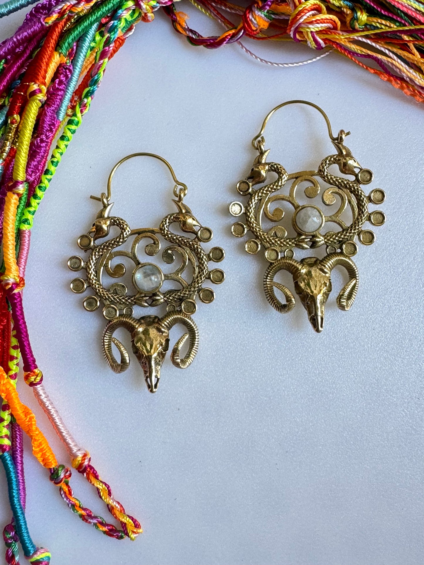 Gold Boho Earrings Aries Moonstone