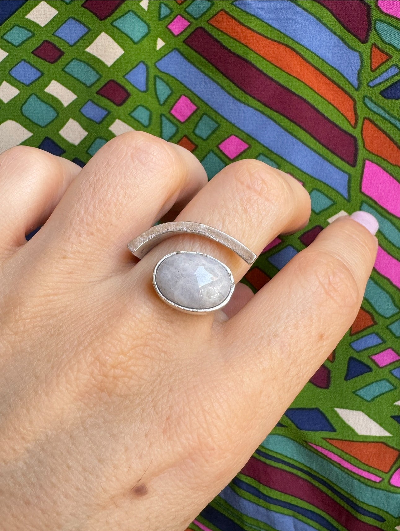 Boho silver moonstone ring