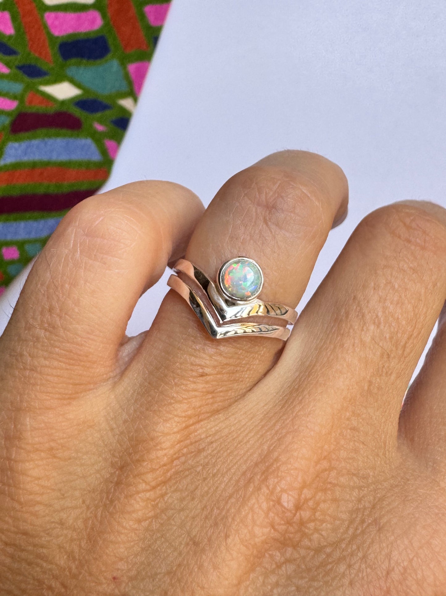 Anello argento 925 opale bianca misura 15 19OP