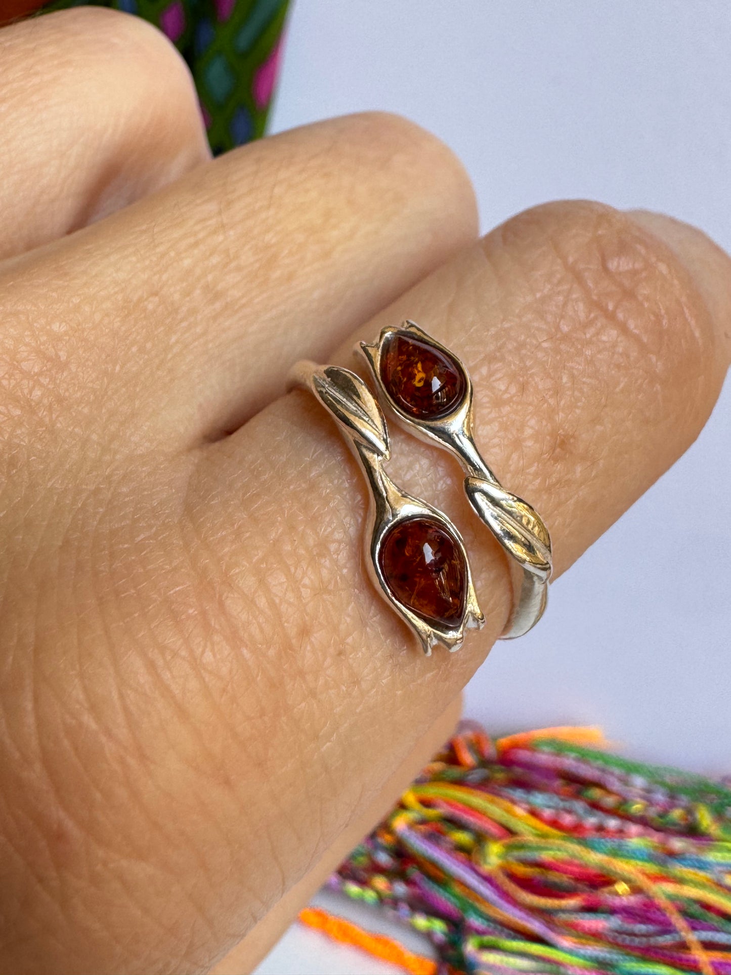 Anello argento 925 ambra misura 18 regolabile 30AMB
