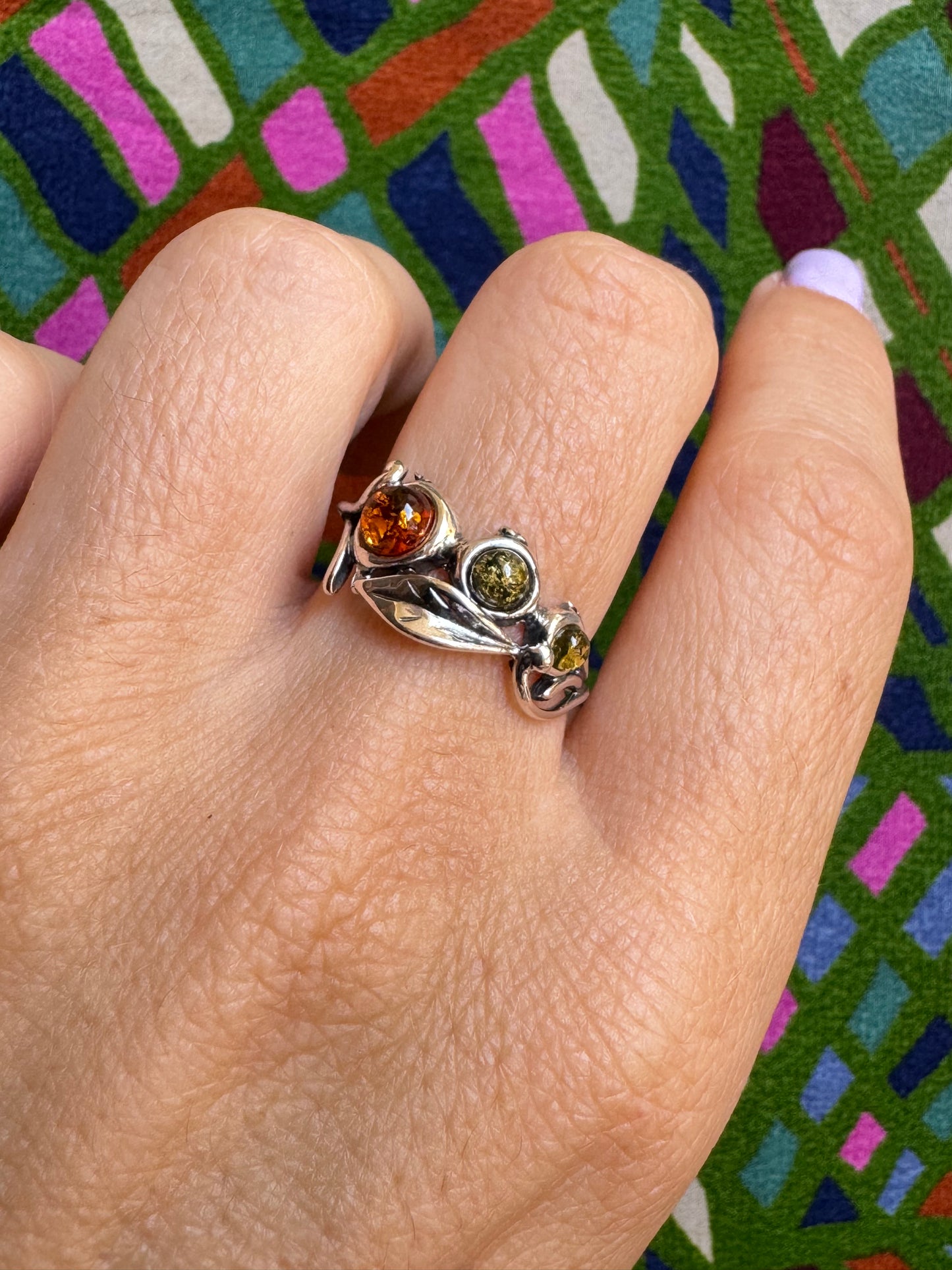 925 silver amber ring size 14 21A