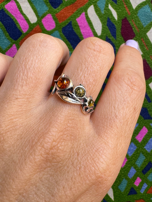 925 silver amber ring size 14 21A